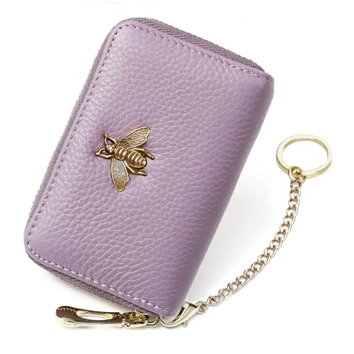 imeetu RFID Credit Card Holder, Small Card Wallet Women, Leather Card Case | Genuine Leather Women's Card & id Cases, Change Coin Purse with Zipper Keychain id Window, 20 Colors & 3 Styles, Daily, Gifts - color: Pro - Light Purple, size: Pro