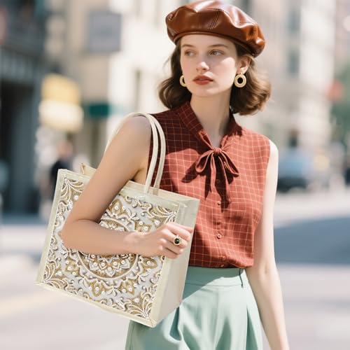 Xylzzuit DIY Pearl Painting Canvas Tote Bag Kit 11.42IN Diamond Art Handbag for Women Shopping Grocery Bag Dots Beads Art Craft Gift (Mandala) - color: Mandala