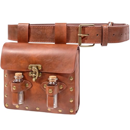 Belt Pouch Waist Bag Leather Casual Magic Vials Steampunk Phone Bag Medieval Renaissance Cosplay Costume Accessory (Brown) - color: Brown