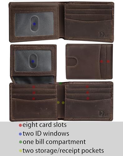 DK86 Wallet for Men Slim Rfid Bifold Genuine Leather 2 ID Window With Gift Box (vintage coffee) - color: vintage coffee