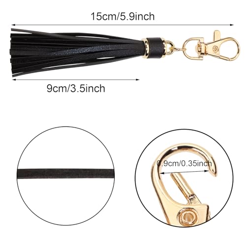 Penta Angel 2Pcs 5.9'' Large PU Leather Tassel with Lobster Swivel Keychain Pendant for Handbag Backpack Jewelry Making (Black) - color: Black