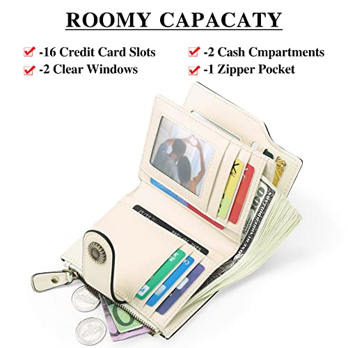 FALAN MULE Small Wallet for Women Leather Bifold Compact Small Womens Wallet with RFID Blocking - color: Off-White