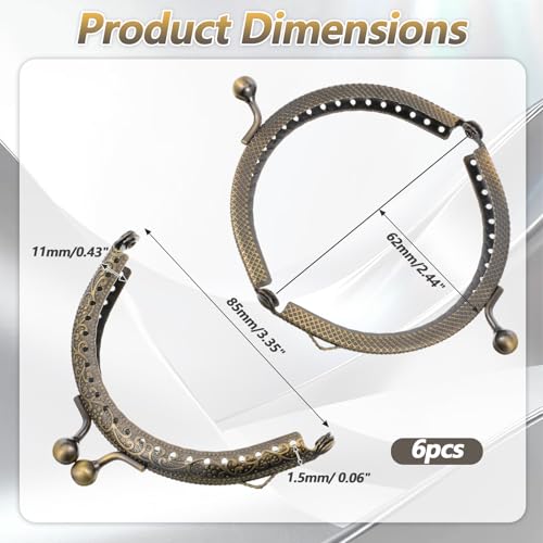 Classicseali 6PCS Metal Purse Frame,3.3 Inch Kiss Clasp Purse Frame | Small Purse Frame, DIY Wallet Kiss Clasps Lock Retro Arch Coin Bag Frames, Iron Clip for Craft Purses Handle Sewing