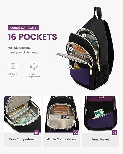 LOVEVOOK Sling Bag for Women, Sling Backpack Crossbody Bag Convertible, Small Diaper Bag Hiking Daypacks Water-resistant, Travel Shoulder Bag Chest Bag, Black Blue Purple - color: Purple-blue-black, size: Small