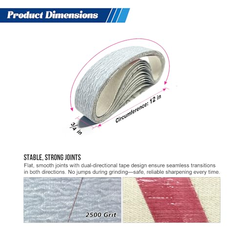 12 Pcs 2500 Grit 3/4" x 12" Replacement Sharpening Belts for Work Sharp Knife & Tool Sharpeners Ken Onion Edition (WSKTS-KO) - size: 3/4x12 inch, style: 2500Grit 12 PCS