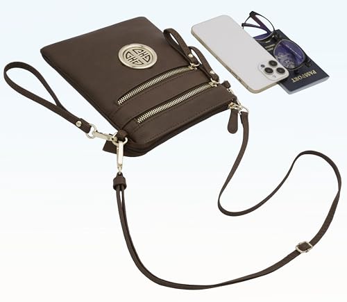 Small Multi Zipper Pockets Crossbody Bag with Detachable Wristlet - color: Coffee