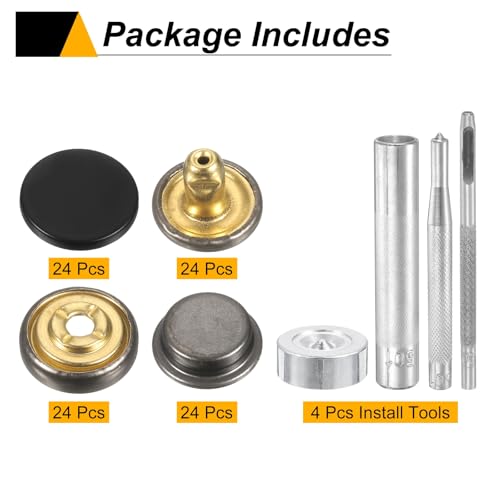 HARFINGTON 24Set Leather Snaps Fasteners Kit 17mm Dia Brass Press-Stud Cap Button 2.95" Length Metal Snap Buttons with 4 Install Tools for Coat Bag Leather Marine Boat Canvas, Matte Black - color: Matte Black, size: 17mm