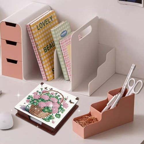 JISHSHAY Flower Diamond Painting Note Box Diamond Art Sticky Note Holder Gem Art Notecard Box Gem Painting Mosaic Kits for Adults Embroidery Kit Memo Pad Holder, Contains 160 Sheets of Paper - color: Flower 2