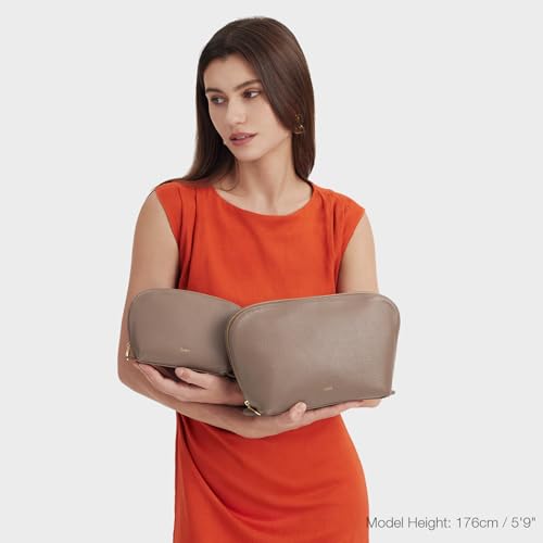 Kattee Leather Makeup Bag for Women, Medium, Khaki - color: Khaki, size: 1-Pack, Medium