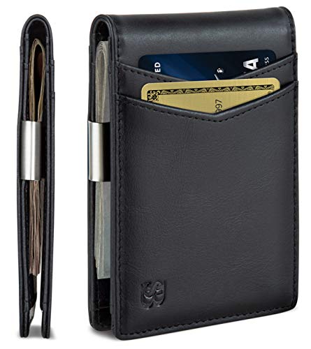 SERMAN BRANDS Money Clip Wallet - Mens Wallets slim Front Pocket RFID Blocking Card Holder Minimalist Mini Bifold - color: Charcoal Black Transformer