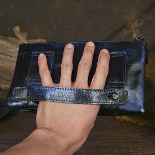 Water Resistant Canvas + Leather Hiking Riding Travel Fanny Waist Pack Small Phone Pouch For Men Women FB811-29 (100% Leather-The 8136 Blue) - color: 100% Leather-The 8136 Blue