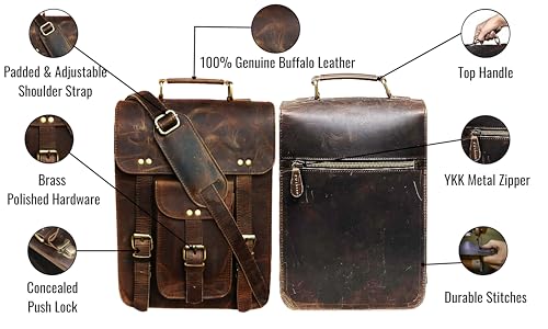 Genuine Leather Messenger Bag Vintage Laptop Crossbody Bag Satchel Man Purse Shoulder Bag for man woman office bag - style: 13 Inches Dark Brown