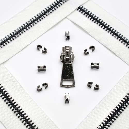 #8 Heavy Duty Metal Zipper by the Yard 3 Yards with 5 Sliders 10 Top Stops and 5 Bottom Stops for Tents Backpacks Outdoor Gear Cushion Covers DIY Pouches and Home Decor(White/Black Teeth) - color: White/Black Teeth