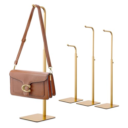 niffgaff 4 Pack Adjustable Purse Holder: Handbag Display Stand, Hanger Rack for Bags, Purses and Wreaths, Tabletop Closet Desk Retail Vendor Display Stand, Gold - color: Gold