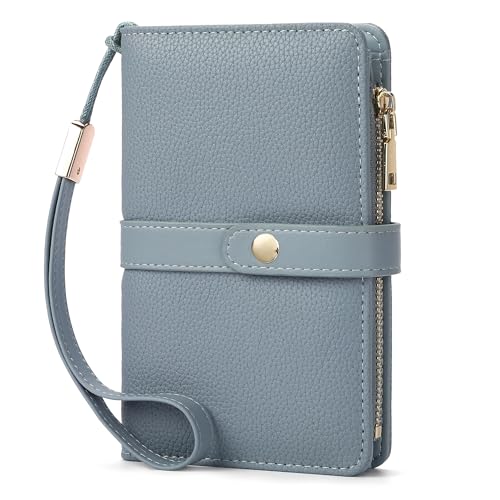 Small Wallet Women RFID Blocking Vegan Leather Slim Thin Bifold Credit Card Wallet Passport Holder Ladies Travel Wallet Mini Purse with Zipper Pocket - color: Blue