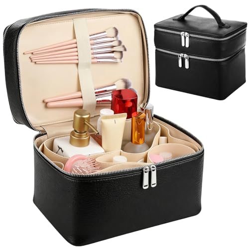 Makeup Vanity Bag for Women - Large Capacity Cosmetic Organizer with Removable Liner, Waterproof PU Leather Skincare Bag, Portable Chic Cosmetic Make Up Case for Skincare, Accessories,StyleC, Black - color: Black, size: StyleC