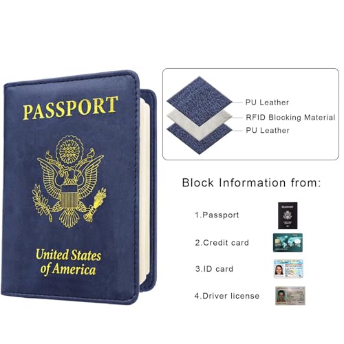 Passport Holder for Travel, US Passport Cover and Card Slot Combo - color: Blue