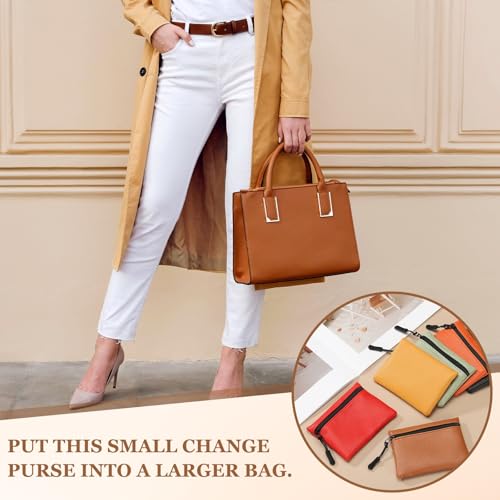 Full Grain Leather Coin Purse, Small Coin Purse with Zipper Portable Card Holder, 4.7in & Black & PU Leather -Fitting for (Change Purse Credit Card Key Keychain Pouch Wallet) - color: Black