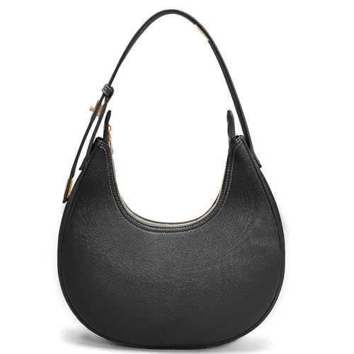 GEMIU Shoulder Purse for Women Classy Crescent Hobo Purse Slouchy Underarm Handbag with Wide Adjustable Strap - color: Black
