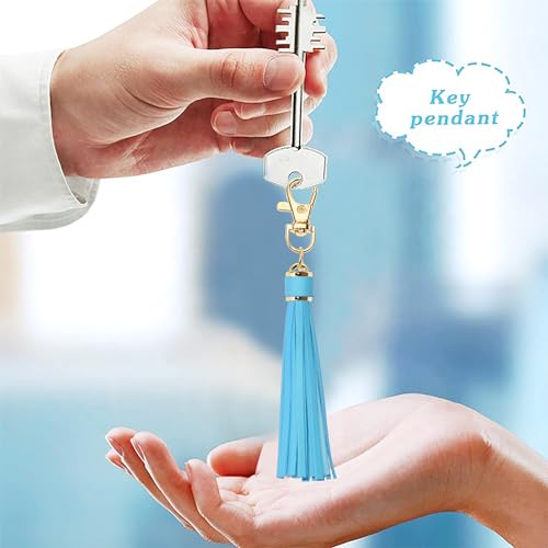 Penta Angel 2Pcs 5.9'' Large PU Leather Tassel with Lobster Swivel Keychain Pendant for Handbag Backpack Jewelry Making (Light Blue) - color: Light Blue