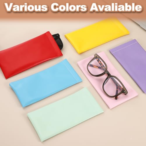PATIKIL Squeeze Top Sunglass Pouch PU Leather Soft Eyeglass Pouch Portable with Eyeglass Cloth - color: Bright Blue, Yellow