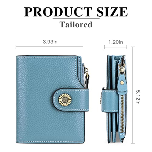 FALAN MULE Small Wallet for Women Leather Bifold Compact Small Womens Wallet with RFID Blocking - color: Light Blue