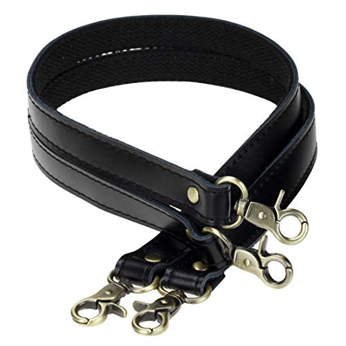 Allzedream Genuine Leather Purse Strap Sewing Canvas Replacement Handbag Shoulder Bag 2 Pcs - color: Black, Gold Hardware