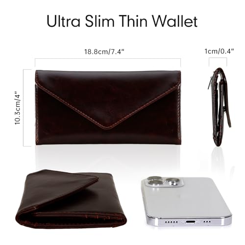 Ultra Slim Thin Leather RFID Blocking Credit Card Holder, Envelope Style Wallet for Women, Chocolate - color: Chocolate