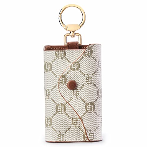 GOLF SUPAGS Women PVC Leather Car Key Chain Card Holder Wallet Pouch 6 Hook Snap Closure keys Money Organizer Case | Card Holder - color: Brown×White, style-2