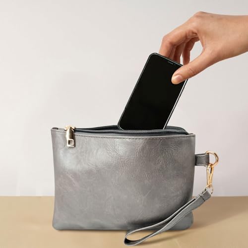 K.E.J. Clutch Purses for Women Wallet Wristlet Small Wallet Purses Clutch Handbags Zipper Purse for Ladies Women Gifts - color: Gray