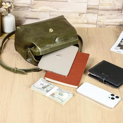 CONTACTS Full Grain Leather Doctor Purse Bag for Women Top Handle Bag Vintage Handbag Shoulder Bag - color: Olive Green