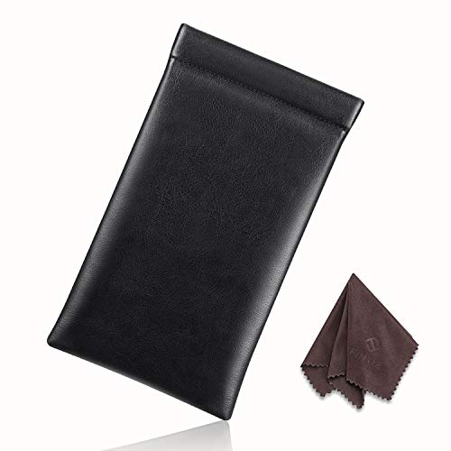 FINTIE Soft Eyeglasses Case with Cleaning Cloth, Squeeze Top Glasses Pouch | Sunglasses Eyewear Bag, Vegan Leather, For Reading /Prescription Glasses Storage, For Women Daily Carry - color: Black