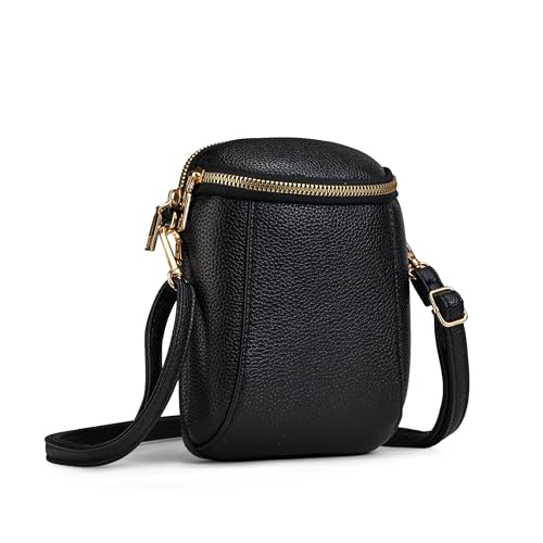 Cell Phone Purse Small Crossbody Bag for Women Leather Stylish Mini Shoulder Bag Wallet Pouch Lightweight Pockets Handbags - color: Black and Gold