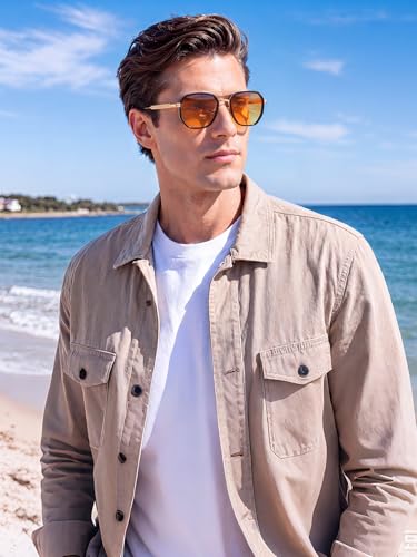 kimorn Women's Tangle Free Aviator Sunglasses, Polarized UV400 Protecion | Retro Square Frame Shades, Small-Medium Fit, Driving, Beach, Daily Wear - color: Gold+black+yellow