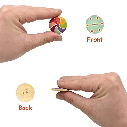 Renashed 50Pcs Mixed Color Design Wooden Buttons in Bulk for Crafts Scrapbooking or Sewing and DIY Craft (30mm) - size: 30mm