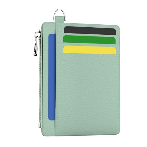 Hancynir Minimalist Small Wallet Women Credit Card Holder, RFID Slim | Zipper Pocket Wallet, Thin Travel Coin Purse, Ladies Women Gifts, Cute Card Case, 6 Card Slots, ID Window, PU Leather - color: 1- Lichee GR
