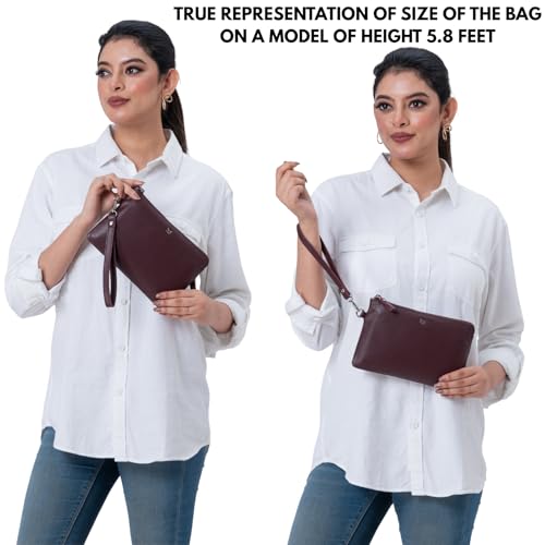 Leather Wristlet Wallet for Women Clutch Handbag Purse with Cell Phone Slot | Genuine Top Grain Leather, 8 Credit Card Slots, Detachable Strap, YKK Zipper, Gifts for Women - color: Burgundy Nappa
