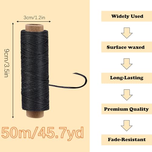 Leather Sewing Waxed, Waxed Thread for Beginners Leather Craft DIY Supplies, Shoe Repairing, Jewelry Making - color: Black, size: 50 Yards