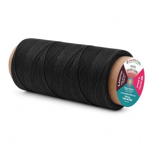 Mandala Crafts 130M 0.55mm Black Round Waxed Thread for Leather Sewing - color: Black, size: Round 0.55mm 142 Yards 130M