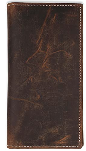 F&L CLASSIC Men's RFID Vintage Look premium Genuine Leather Long Bifold Wallet Checkbook Wallets,buffalo vintage leather - color: buffalo vintage leather w/ White stitching