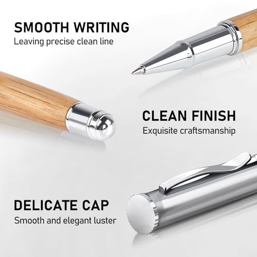 WEMATE Wood Rollerball Pen Set, Nice Pen for Men, Fancy Look - White Oak | 2 Refills, Executive Style, Luxury Finish, Smooth Writing for Journaling and Signatures, Office Use, Black and Blue Ink - style: White Oak