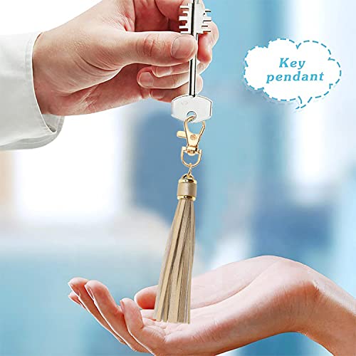 Penta Angel 2Pcs 5.9'' Large PU Leather Tassel with Lobster Swivel Keychain Pendant for Handbag Backpack Jewelry Making (Gold) - color: Gold