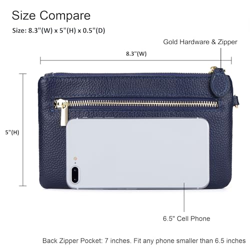 befen Genuine Leather Wristlet Clutch RFID Blocking Bag Cell Phone Purse | Cell Phone Wristlet Clutch for Women, Small Wallet Purses with RFID Blocking Card Slots - color: Style02-nave Blue