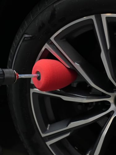 SPTA Metal Polishing Tool, Auto Cylindrical Metal Polish Buffing Polishing Ball, Drill Buffing Sponge Pads Buffing Wheel for Drill Foam, Sponge Buffing for Automotive Car Wheel Hub Care - color: Red Cylindrical Polishing Ball
