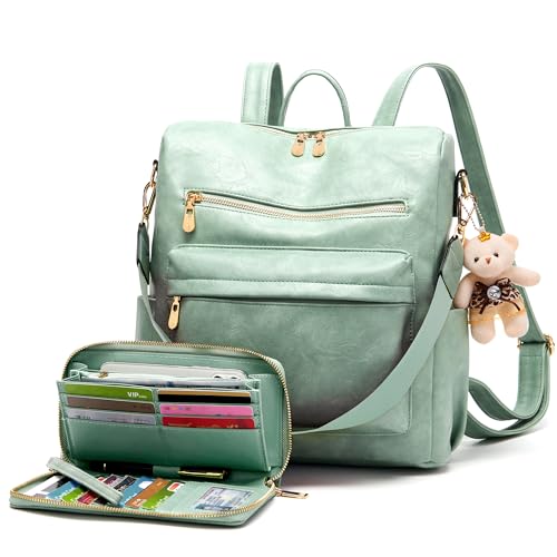 Soperwillton Women Backpack Purse Shoulder Handbags Travel Bag Set 2pcs | Soft PU Leather,Large Capacity,Many Pockets,with a Functional Wallet,with a Detachable Shoulder Strap,Multipurpose Design - color: Iceblue