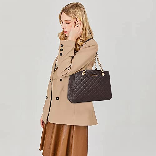 Montana West MEDIUM Tote Bag for Women Quilted Chain Handbags Shoulder Purse - color: 040coffee