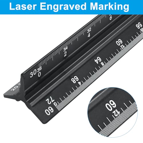 Piutouyar 12 Inch Engineer Scale Ruler, Metal Engineering Ruler, Black - color: Black