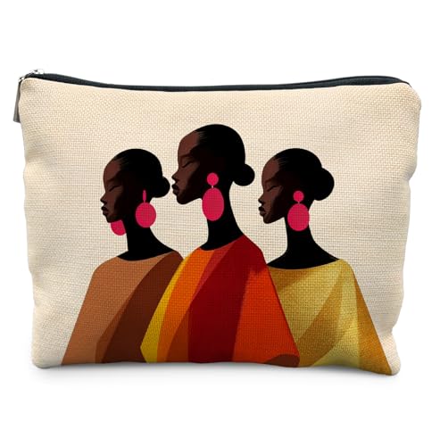 Black Girl African American Makeup Bag, Pretty African Women Roomy Black Art Cosmetic Bag for Women, Modern Girl Gifts for Women, Modern Zipper Pouch Makeup Pouch - color: Black Girl