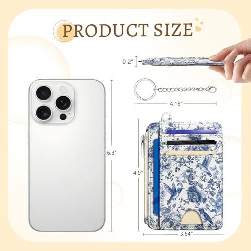 Kelvoris Credit Card Holder Small Wallet Women, Slim RFID, HummingBird | Keychain, Zipper Coin Pocket, Front Pocket Thin Travel Card Case, Minimalist, 6 Card Slots, 1 ID Window, Ladies Gifts Woman - color: Bird