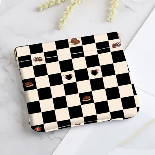 2Pcs PU Leather Small Squeeze Coin Purse Pouch Mini coin Bag Unique And Cute Wallet Cosmetic Bags Change Bag For Women Girls Men （Black and pink checkered1 - color: Black and pink checkered1